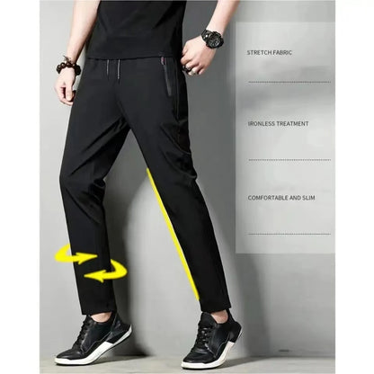 Summer new men's casual pants slim Korean ice silk pants Jin round thin sports pants straight tube quick drying pants