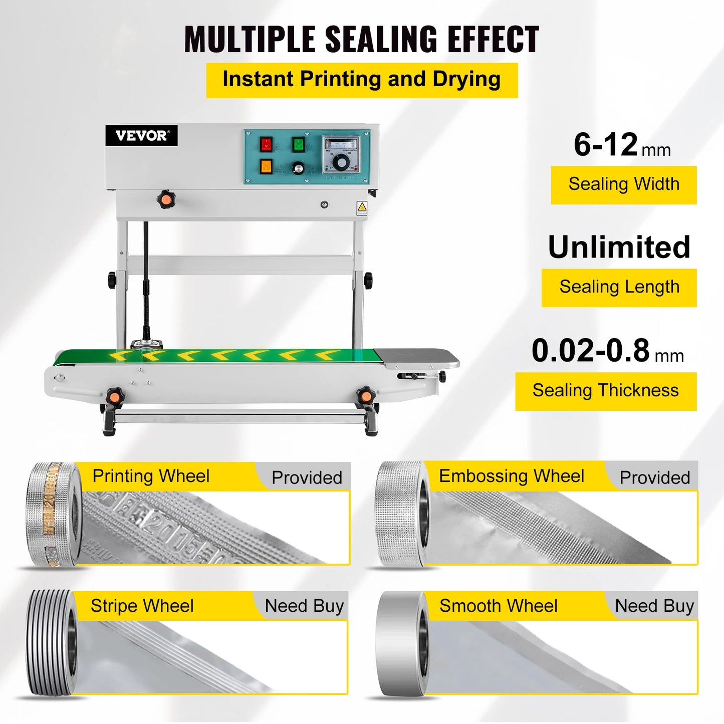 VEVOR FR-900 Automatic Horizontal Continuous Sealer Constant Heat Plastic Bag Sealing Machine Vertical Type Automatic Sealing