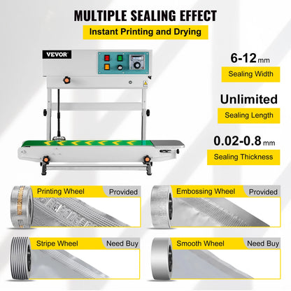 VEVOR FR-900 Automatic Horizontal Continuous Sealer Constant Heat Plastic Bag Sealing Machine Vertical Type Automatic Sealing
