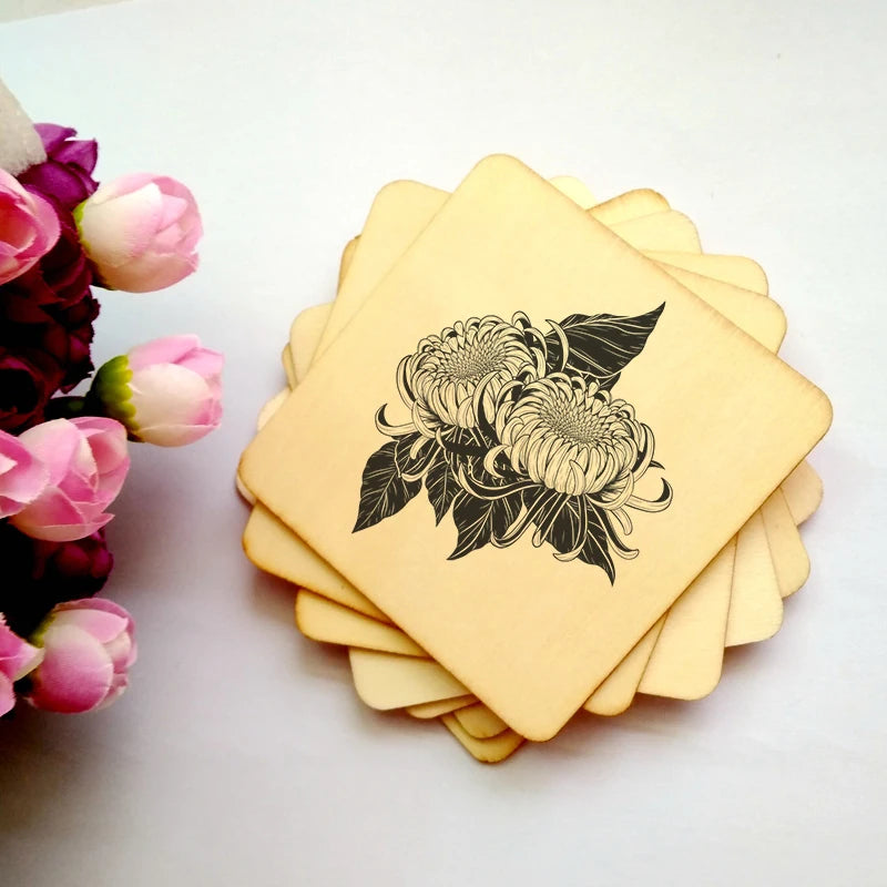 Blank 10pcs Square Wooden Craft Unfinished Wood Pieces DIY for Engraving Machine