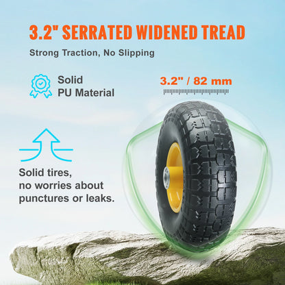 VEVOR 2-Pack Solid PU Run-Flat Tire Wheel 10" Flat Free Tubeless Tires and Wheels for Dollies Garden Trailers Various Carts