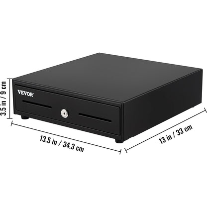 VEVOR Cash Register Drawer 13" 2 Unlocking Ways Fully Removable Design with 4 Bill 5 Coin Cash Tray 2 Keys Included Compact Size