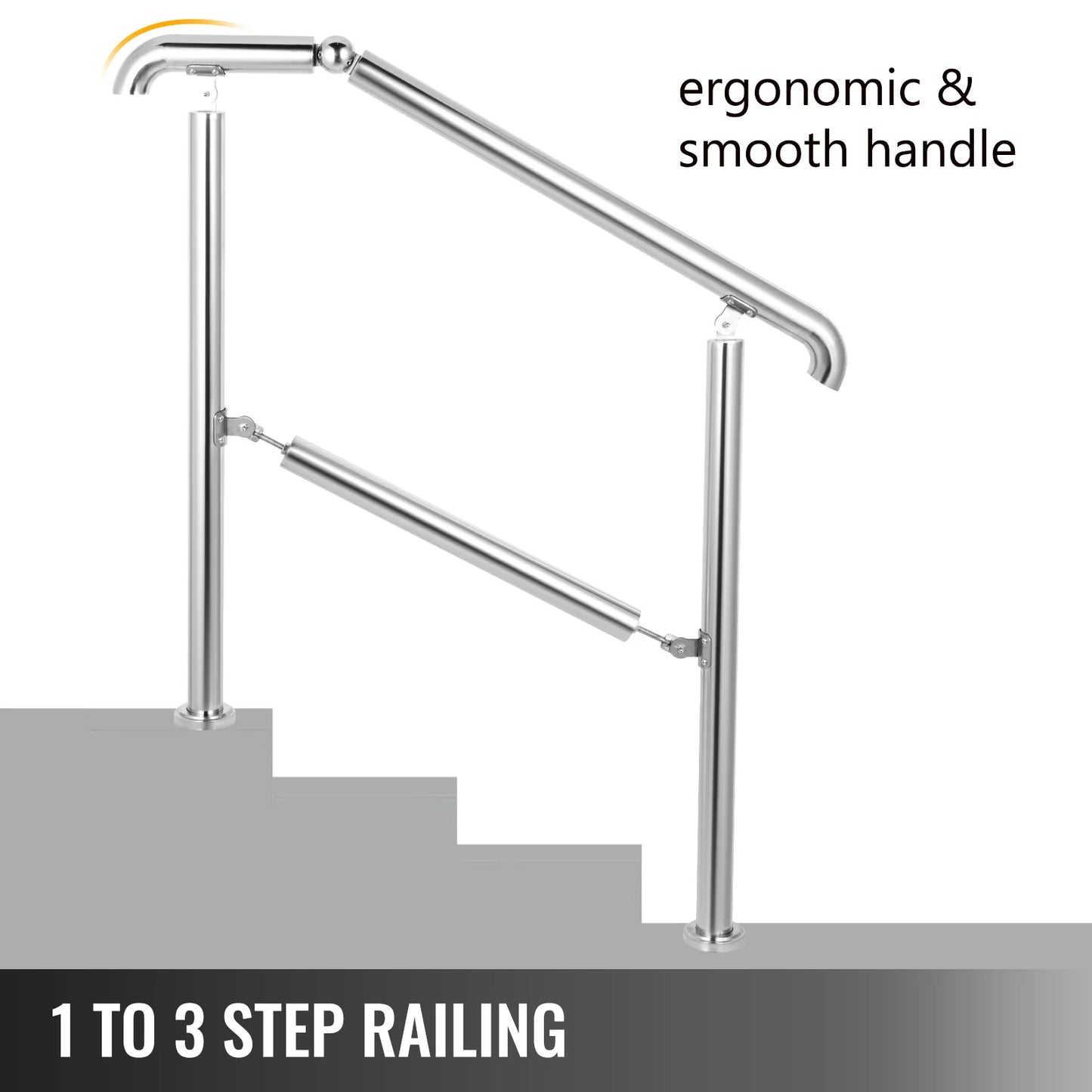 VEVOR 3-5 Step Railing Stainless Steel Transitional Handrail Fit For Level Surface Adjustable Stair Railing Safely Up/Downstairs