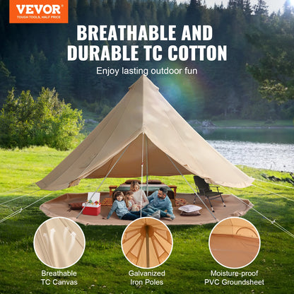 VEVOR Canvas Bell Tent, 4Seasons 3m/9.8ft Yurt Tent, Canvas Tent for Camping with Stove Jack,Breathable Tent Holds up to 4People