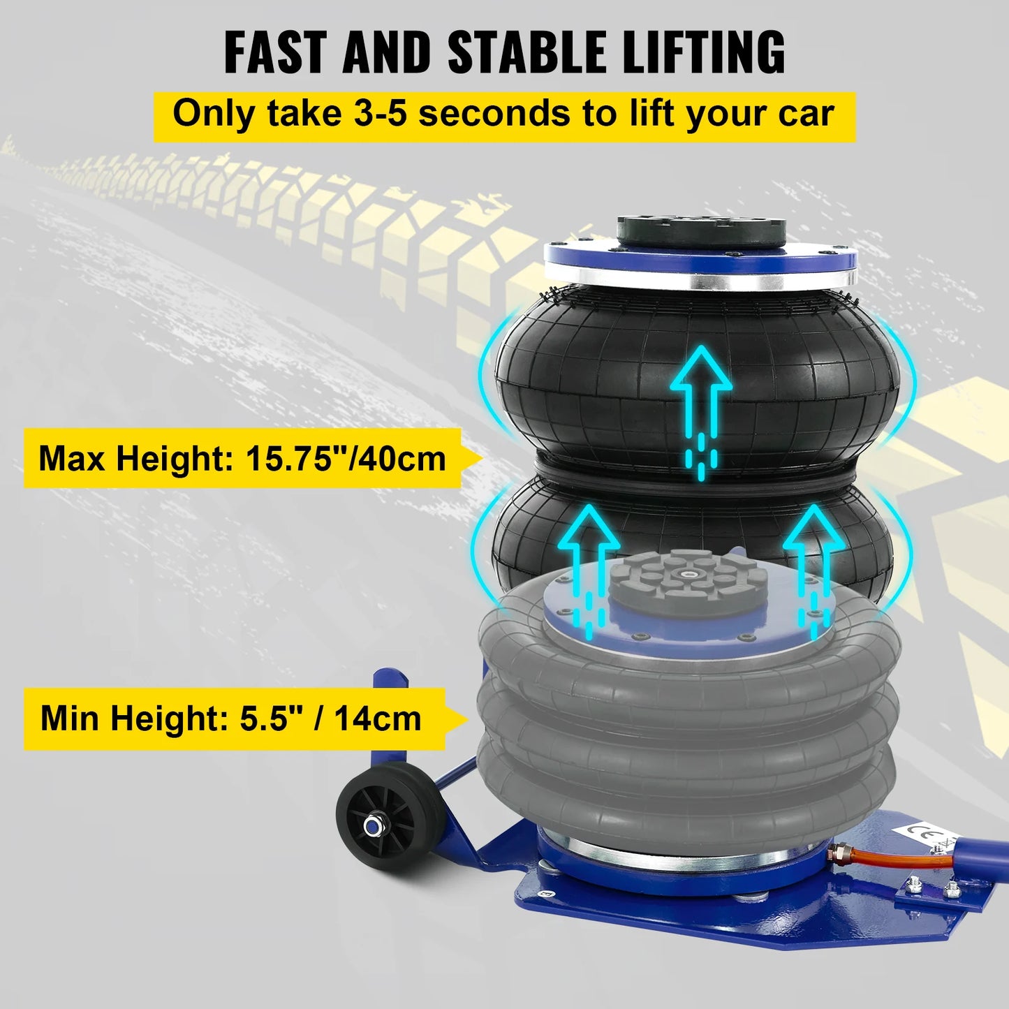 VEVOR 3 / 5 Ton Car Triple Bag Air Jack Pneumatic Jack Fast Lifting Height 16 Inch / 40CM for Car Truck Van SUV Auto Repair Tool