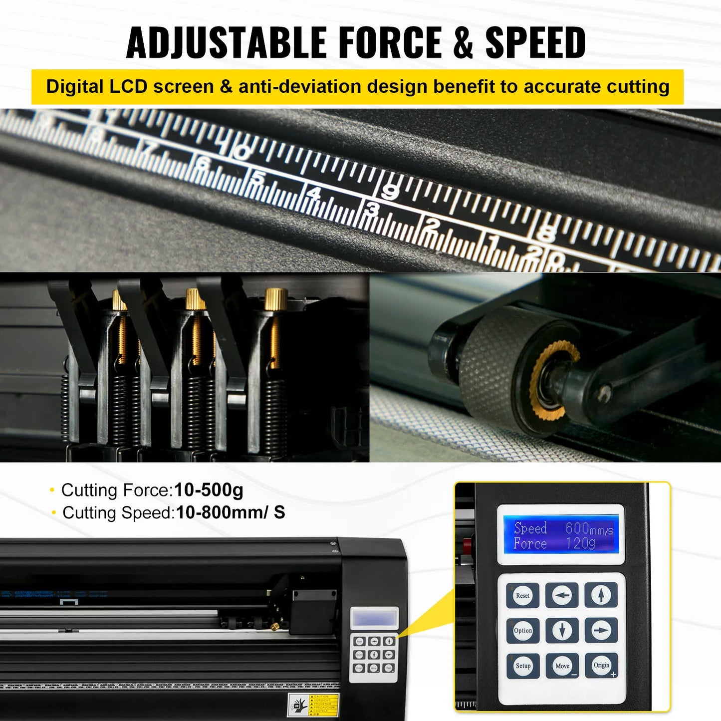 VEVOR 28 Inch Vinyl Cutter/Plotter Sign Cutting Machine Software 3 Blades Signmaster Software LCD Black Manual Positioning