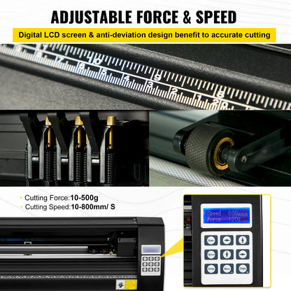 VEVOR 28 Inch Vinyl Cutter/Plotter Sign Cutting Machine Software 3 Blades Signmaster Software LCD Black Manual Positioning