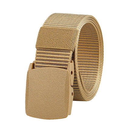 Metal Free Nylon Belt, MEN'S Tactical Woven Plastic Buckle Belt Outdoor Versatile Perforated Canvas Nylon Belt