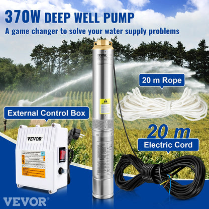 VEVOR Deep Well Submersible Pump 110L/min 44 m Head 10.2 cm Stainless Steel Water Pumps for Industrial Irrigation & Home Use