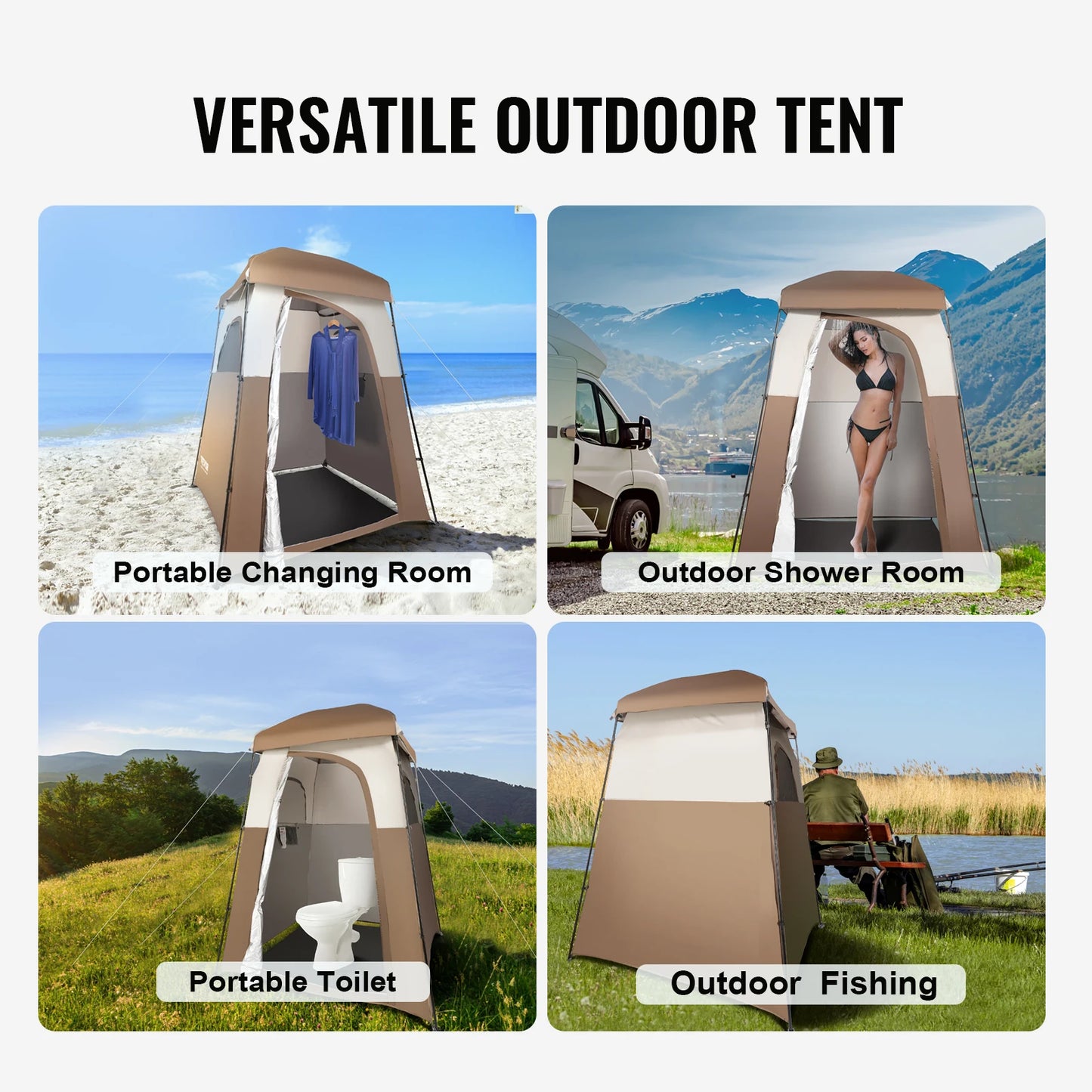 VEVOR Camping Shower Tent 66" x 66" x 87" 1 Room Oversize Outdoor Portable Shelter Privacy Tent with Detachable Top Hanging Rope