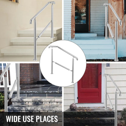 VEVOR 3-5 Step Railing Stainless Steel Transitional Handrail Fit For Level Surface Adjustable Stair Railing Safely Up/Downstairs