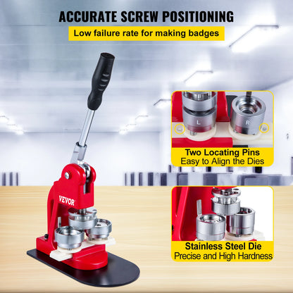 VEVOR Button Maker Machine 44mm 1.75inch Badge Punch Press Pin Button Maker with Free 1000 Pcs Button Parts and Circle Cutter