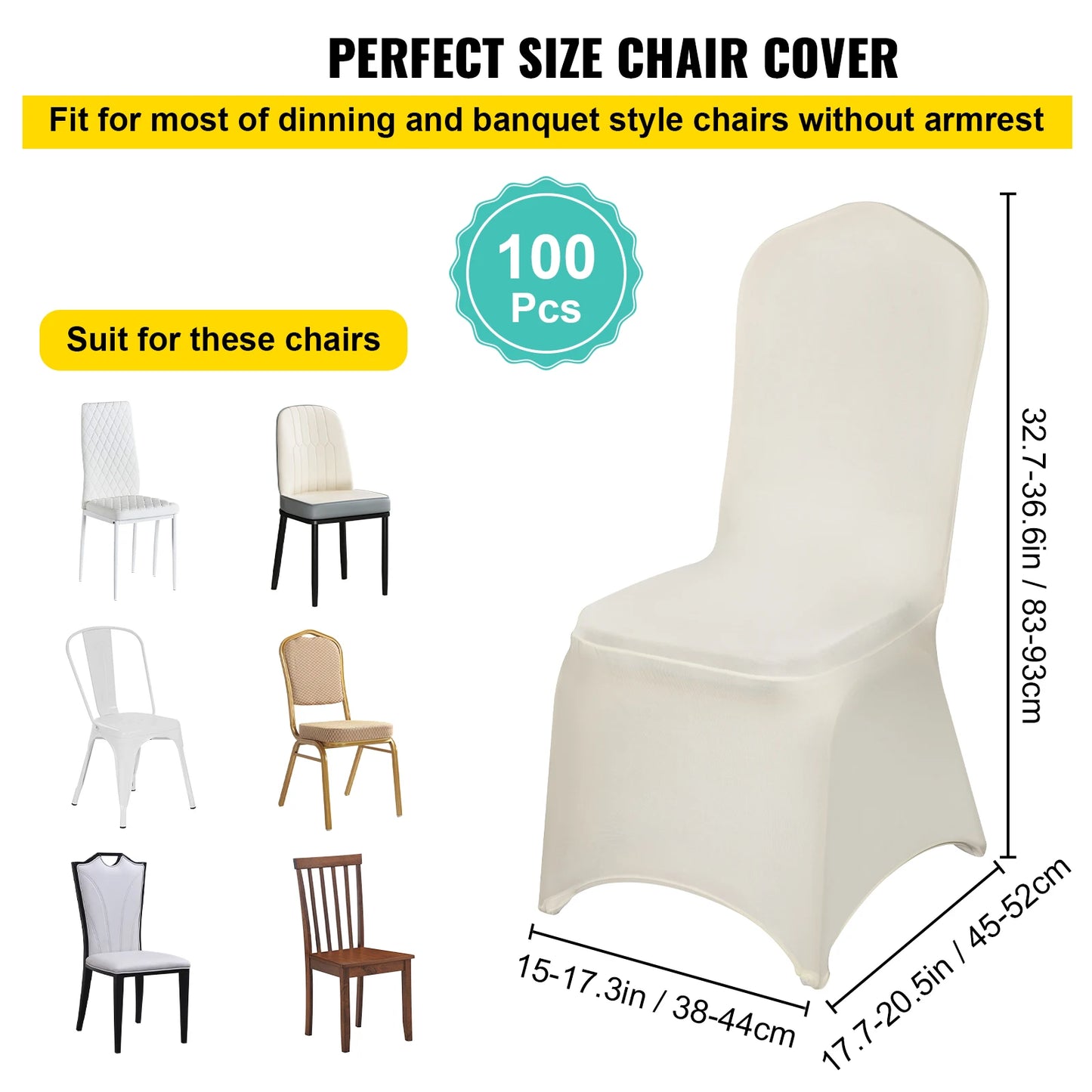 VEVOR 100Pcs Wedding Chair Covers Stretch Polyester Spandex Slipcover Folding Flat Front Chair Covers for Hotel Dining Party
