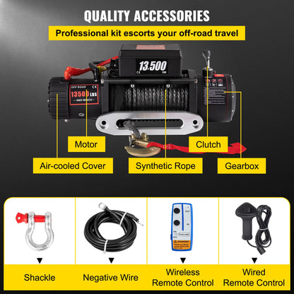 VEVOR 13500 LBS 12V Electric Winch Synthetic Tow Rope Winch 24M/92FT Lifting Hoist for 4X4 Car Trailer ATV Truck Off Road Boat