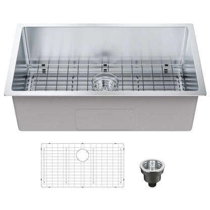 VEVOR 25-32inch Stainless Steel Kitchen Sink Undermount Single Bowl Workstation Step Sink with Cutting Board and Basket Strainer