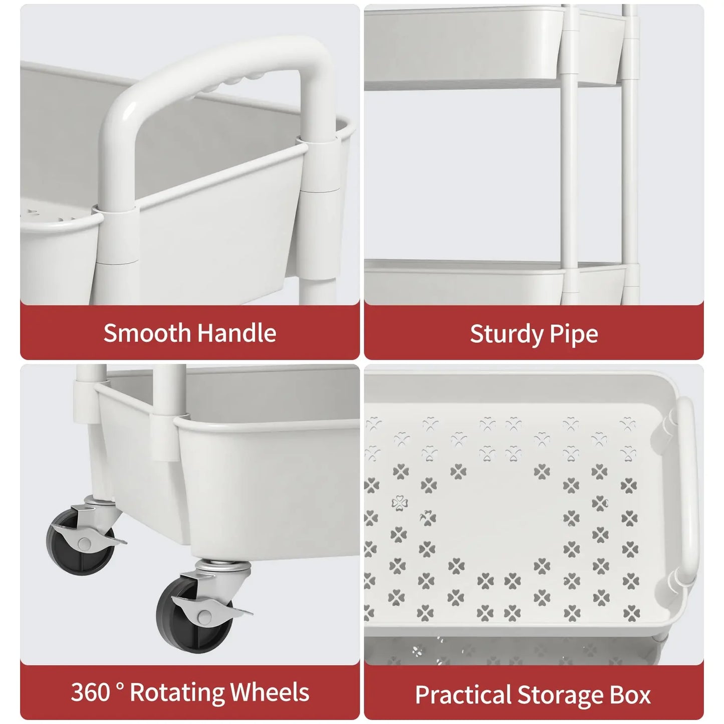 3/4/5 Tier Rolling Utility Cart with Hooks Book Storage Rack with Brakes Easy Assembly for Kitchen, Office, Bathroom