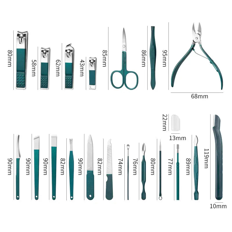 7/10/12/18Pcs Manicure Set Stainless Steel Nail Cutter Fingernail Clippers Trimmer Eyebrow Scissor Tweezers Ear Spoon Facial Car