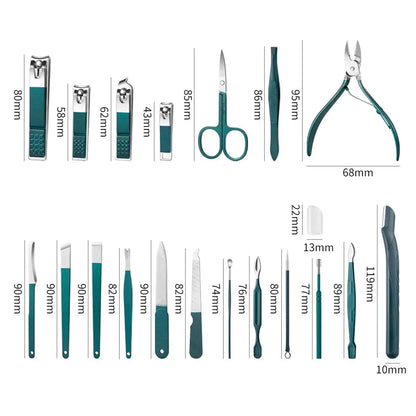 7/10/12/18Pcs Manicure Set Stainless Steel Nail Cutter Fingernail Clippers Trimmer Eyebrow Scissor Tweezers Ear Spoon Facial Car