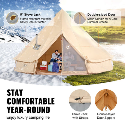 VEVOR Canvas Bell Tent, 4Seasons 3m/9.8ft Yurt Tent, Canvas Tent for Camping with Stove Jack,Breathable Tent Holds up to 4People
