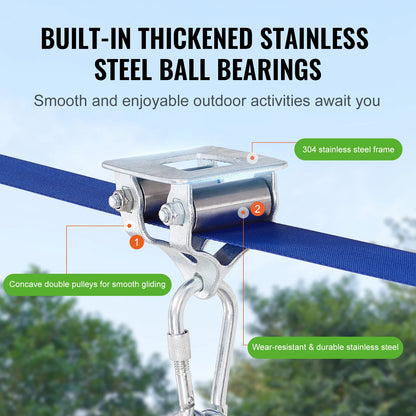 VEVOR Zipline Kit for Kids and Adult 52 ft Zip Line Kits Up to 500 lb Backyard Outdoor Quick Setup Zipline Seat and Handlebar