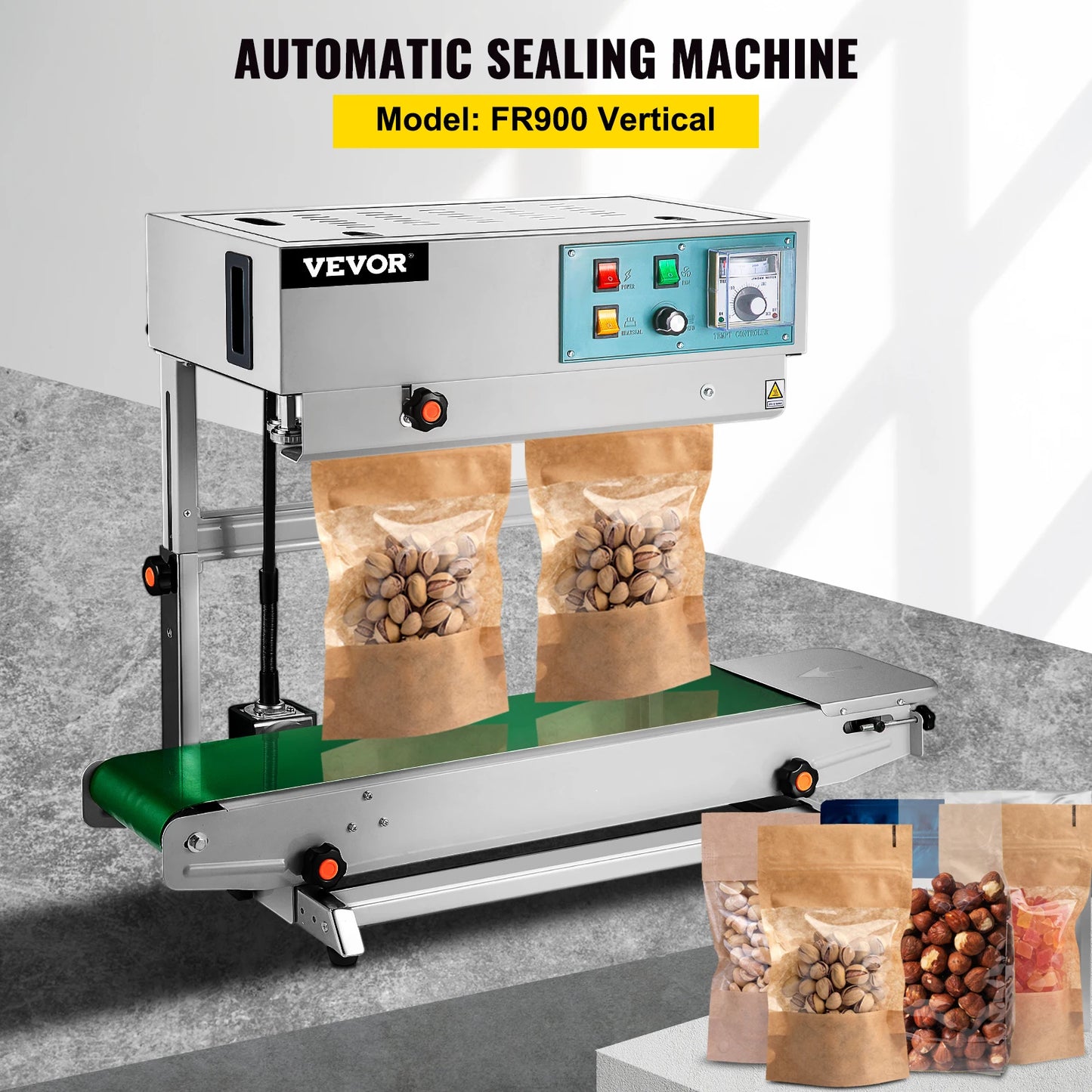 VEVOR FR-900 Automatic Horizontal Continuous Sealer Constant Heat Plastic Bag Sealing Machine Vertical Type Automatic Sealing