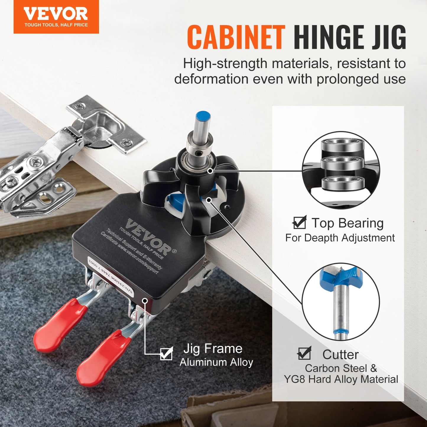 VEVOR 35 mm Concealed Door Hinge Jig Aluminum Alloy Cabinet Hinge Jig Accurate Locking Dual Clamp Fixation Hinge Drill Jig