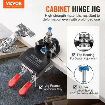 VEVOR 35 mm Concealed Door Hinge Jig Aluminum Alloy Cabinet Hinge Jig Accurate Locking Dual Clamp Fixation Hinge Drill Jig
