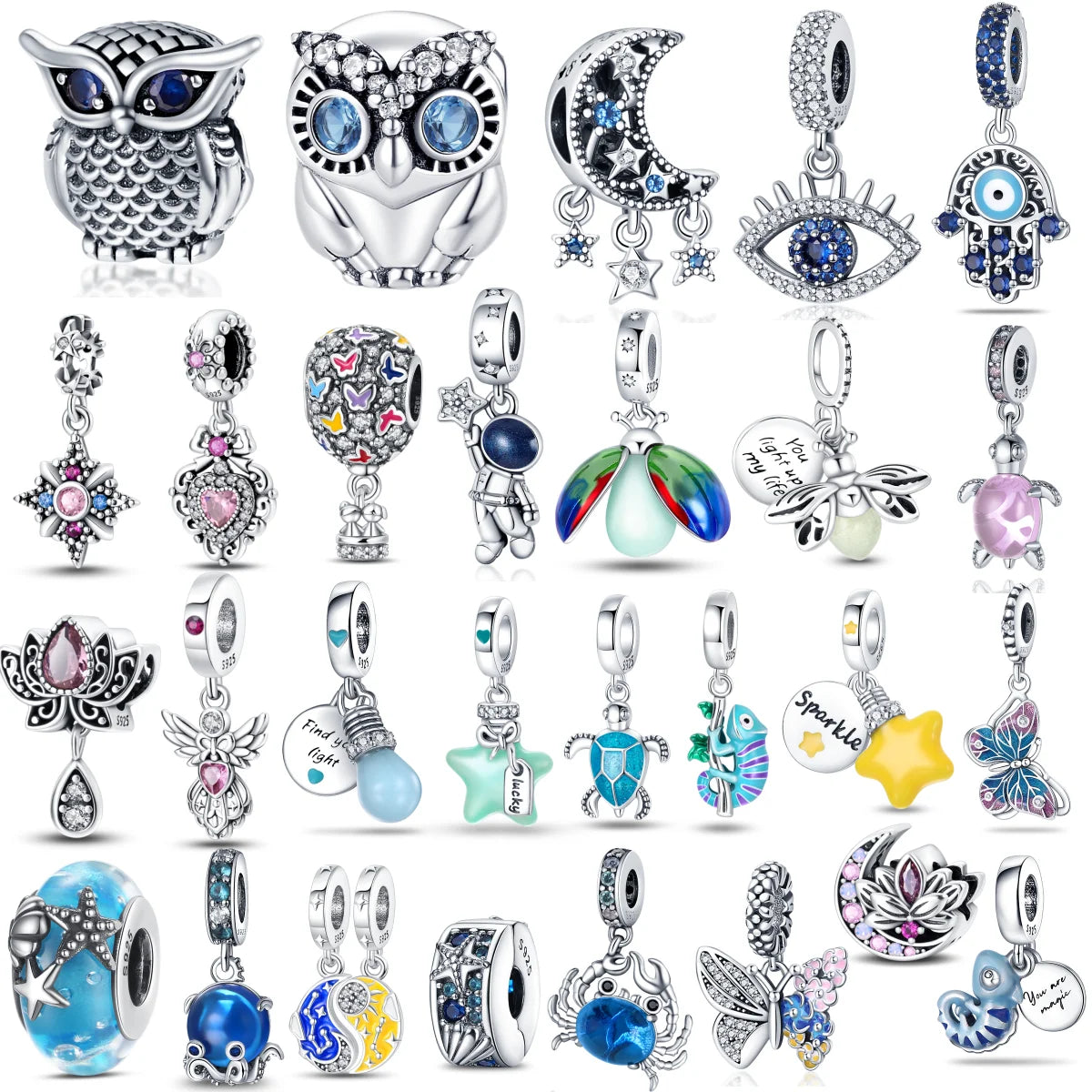 Sterling Silver 925 Devil Eye Charm Owl Miracle Beads Suitable for Pandora Original Bracelet Necklace Accessories Jewelry Gifts