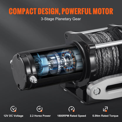 VEVOR 4500lbs Electric Winch ATV UTV Nylon Rope Winch with Wireless or Wired Remote for Towing Jeep Off-Road SUV Truck Car
