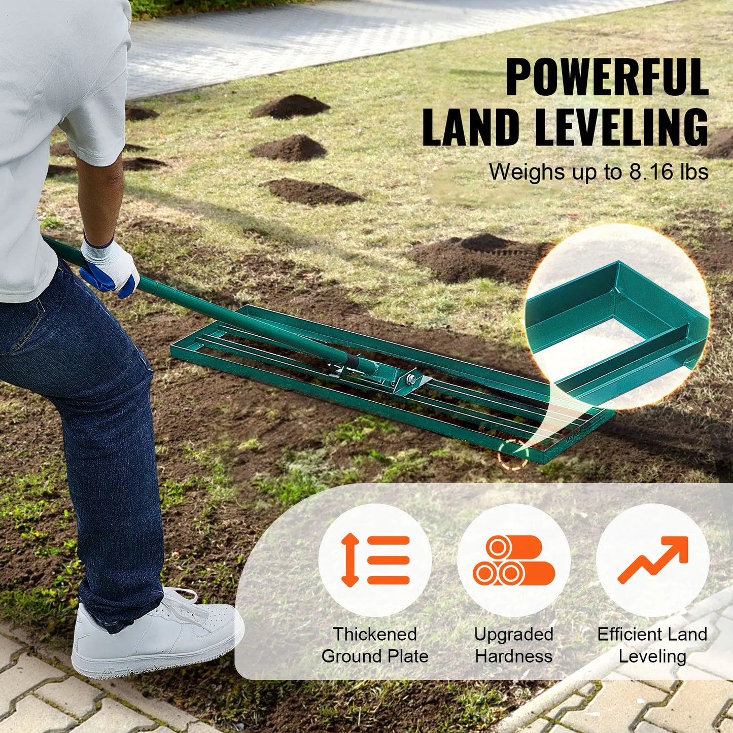 VEVOR Lawn Leveling Rake 36inchx10inch Heavy-duty Lawn Leveler With 78inch Steel Extended Handle For Garden Golf Lawn Farm