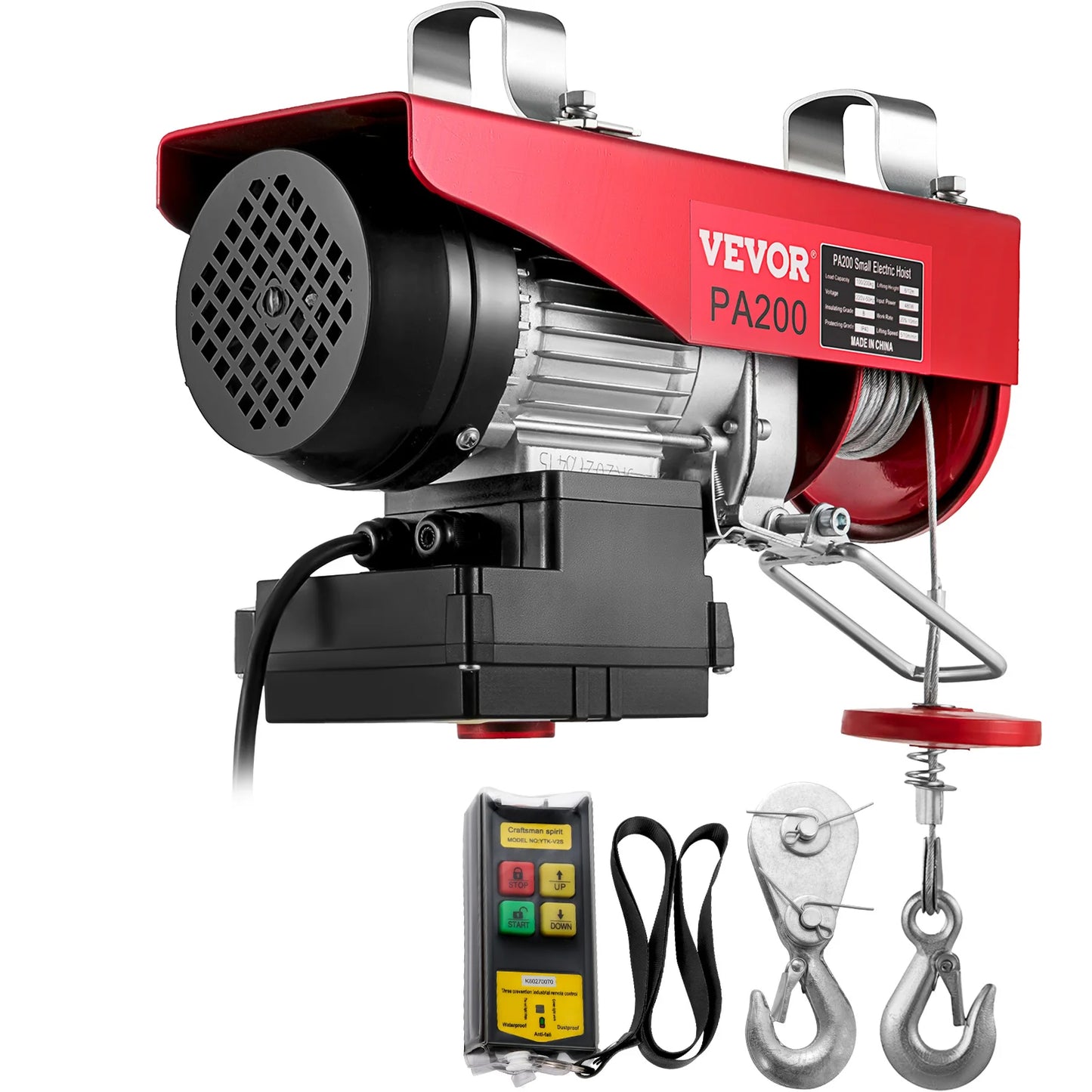 VEVOR Electric HoistElectric Lift with Wireless Remote Control Steel Wire Electric Hoist Cranew/Straps and Emergency Stop Switch