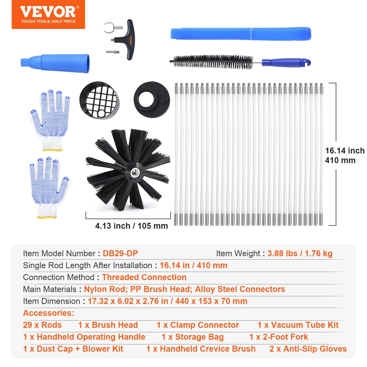 VEVOR Dryer Vent Cleaner Kit Flexible Lint Trap Brush Reinforced Nylon Duct Cleaning Tools Dryer Vent Brush Dryer Cleaning Kit