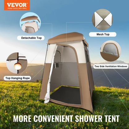 VEVOR Camping Shower Tent 66" x 66" x 87" 1 Room Oversize Outdoor Portable Shelter Privacy Tent with Detachable Top Hanging Rope