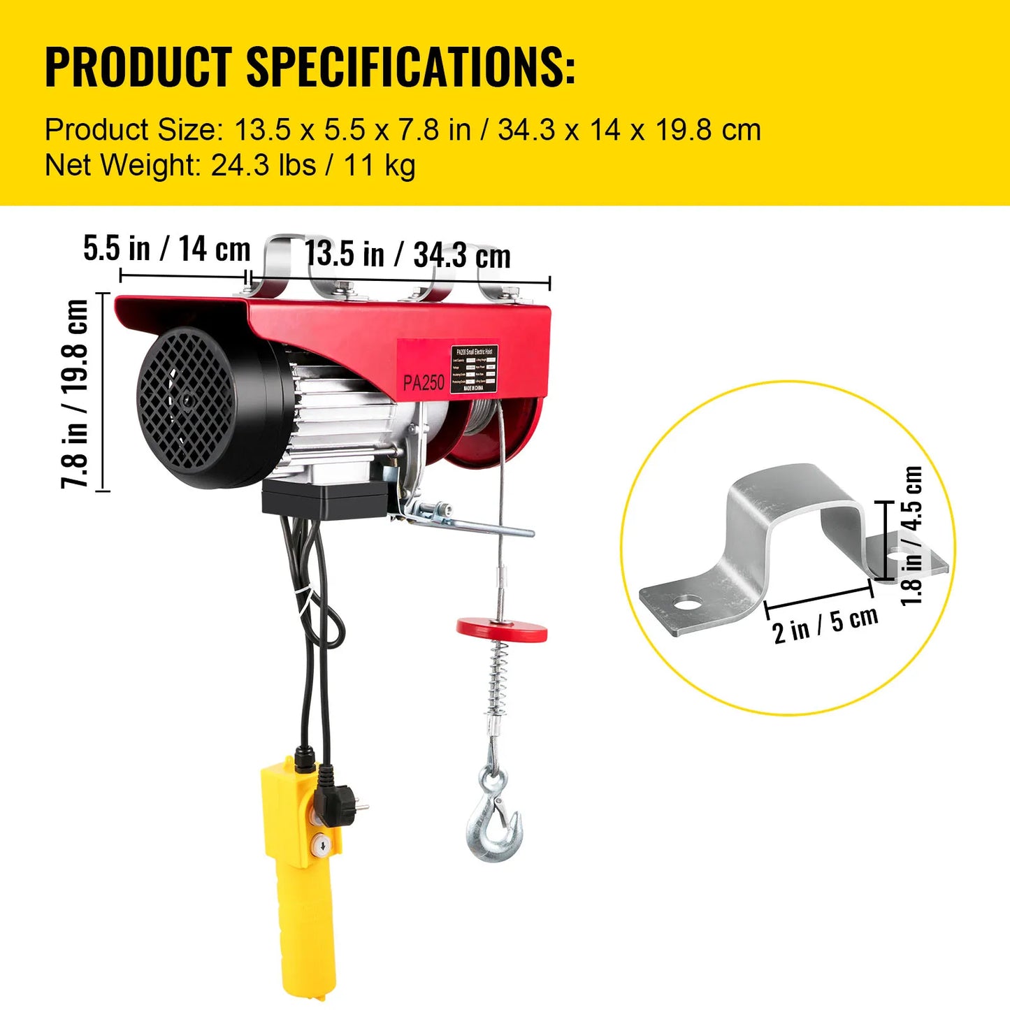 VEVOR 250/300Kg Electric Hoist Lifting Crane Cable Hoist Winch for Boat Car Garage Elevator with Wired Remote Control Lifter