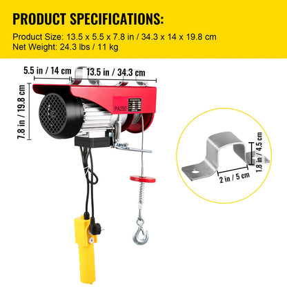 VEVOR 250/300Kg Electric Hoist Lifting Crane Cable Hoist Winch for Boat Car Garage Elevator with Wired Remote Control Lifter