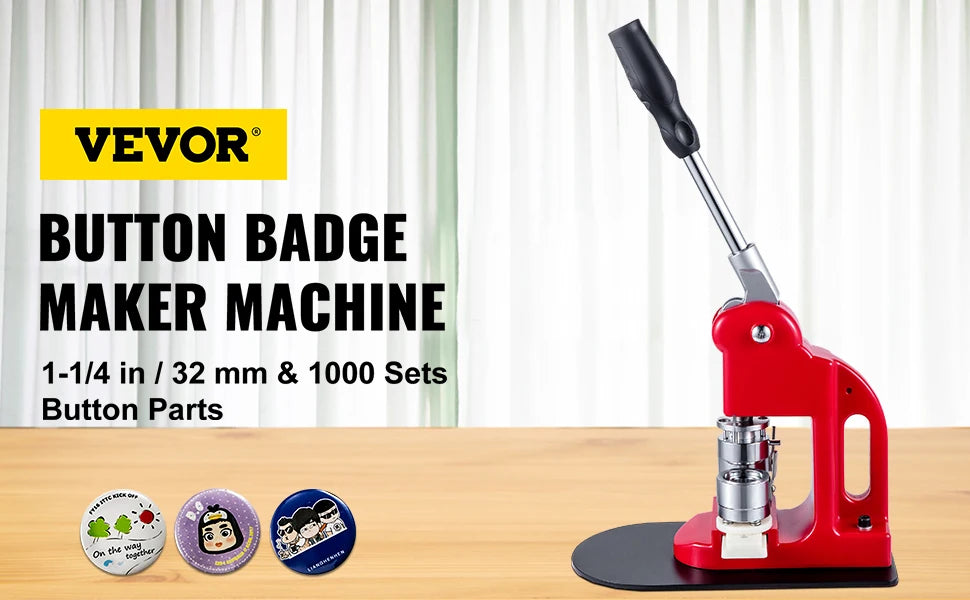 VEVOR 25-75MM Badge Maker Machine DIY Button Pin Broochs Press Making Tool with 500 or 1000Pcs Circle Manufacture Button Parts