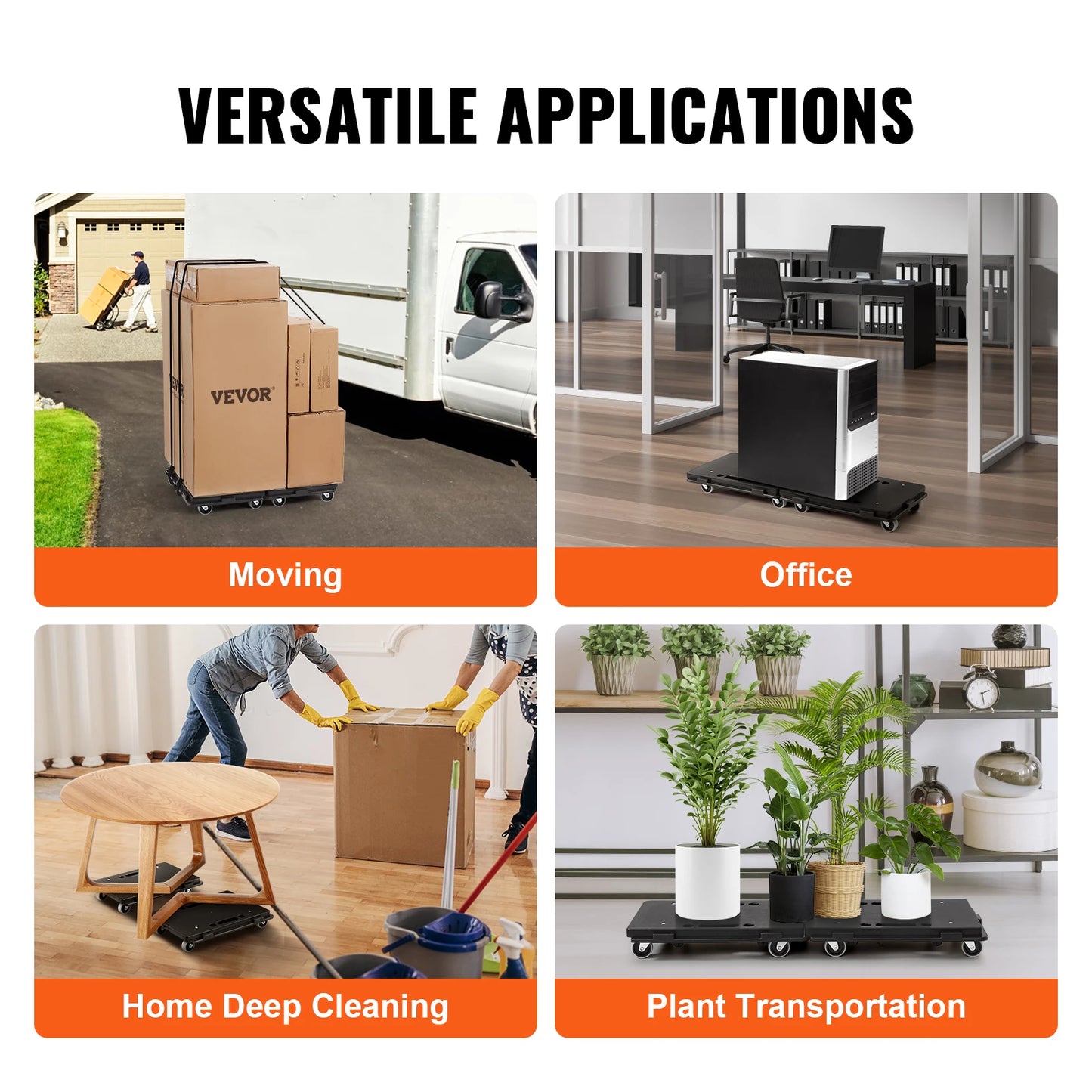 VEVOR 2 Pack Furniture Mover Pallet Trolley 500 lbs Each Count with 4 Wheels Small Flat Dolly Cart for Industrial Machinery