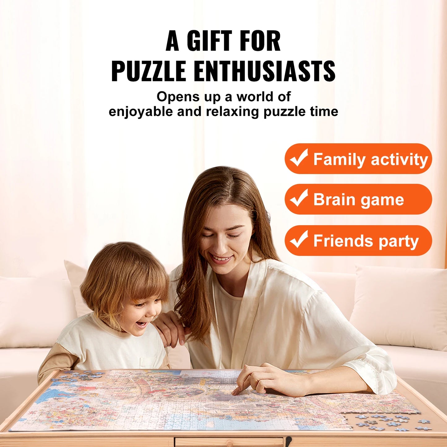 VEVOR 1500 -2000 Piece Rotating Puzzle Board Wooden Jigsaw Puzzle Table with 6 Drawers and Cover for Adults and Kids