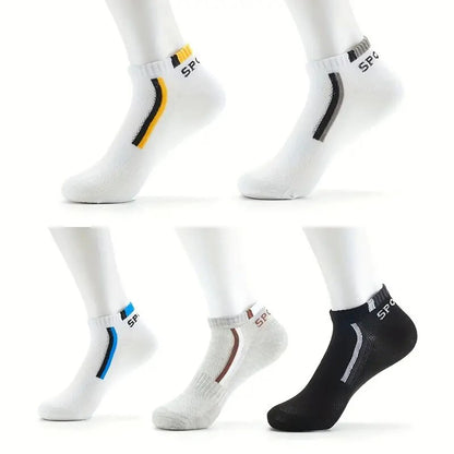 5 Pairs Men Bright Colored Ankle Socks Breathability Fashionable Casual Street Style Deodorizing Invisible Travel Running Socks