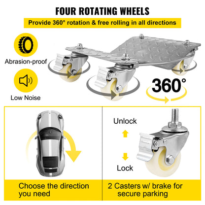 VEVOR 2 Pcs Car Tire Wheel Trolley Dollies Parking Assistant Vehicle Moving Tire Skates with 4 Casters 1100 Lbs Weight Capacity
