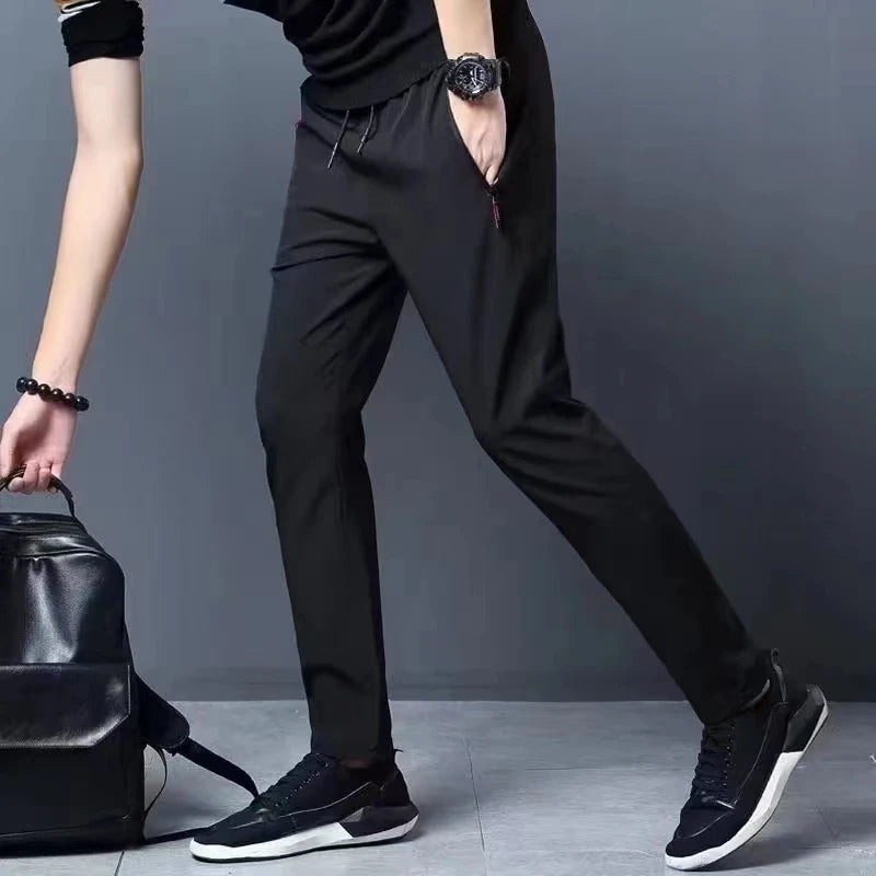 Summer new men's casual pants slim Korean ice silk pants Jin round thin sports pants straight tube quick drying pants
