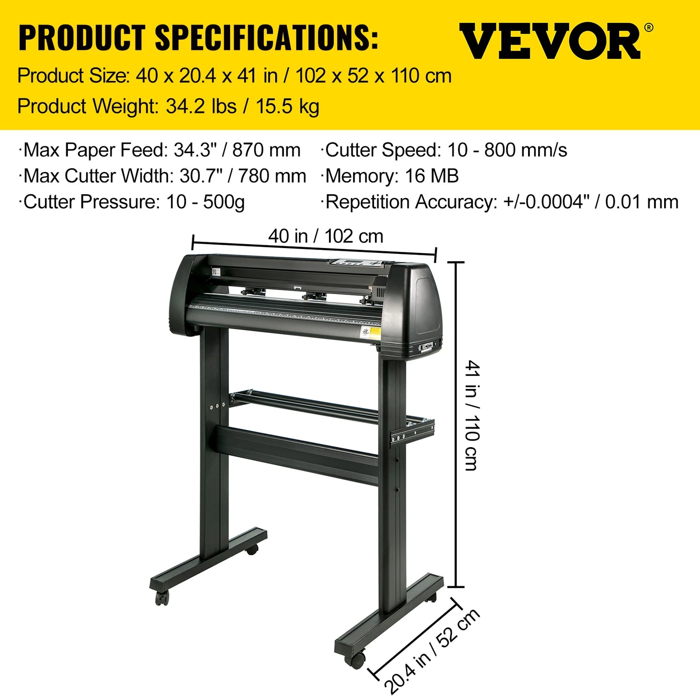 VEVOR 28-34 Inch Vinyl Cutter Machine W/ Floor Stand Vinly Sign Cutting Plotter Starter Kits Software Adjustable Force Speed