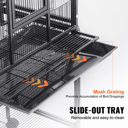 VEVOR 52/54 inch Standing Large Flight Bird Cage Carbon Steel Parakeets Cages with Rolling Stand and Tray for Cockatiels Parrots