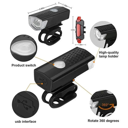 Bike Light Set Front Light with Taillight USB Rechargeable Easy to Install 3 Modes Bicycle Accessories for the Bicycle Road MTB