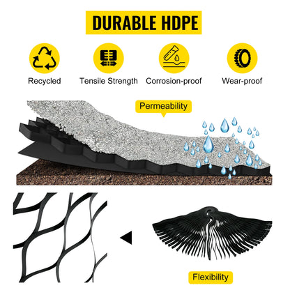 VEVOR Ground Grid Paver Geocell Grid 2 in/3 in Thick Geo Grid Black 27 x 4ft /25 x 9.5ft HDPE Material for Gravel Home & Garden