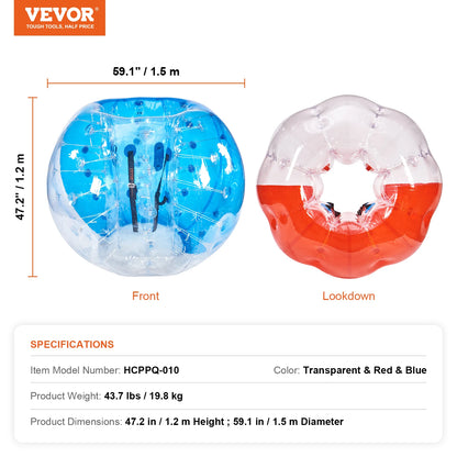 VEVOR 2-Pack 5FT/1.5M Inflatable Bumper Balls 0.8mm Thick Bubble Soccer Balls Inflatable Zorb Balls for Adults Children