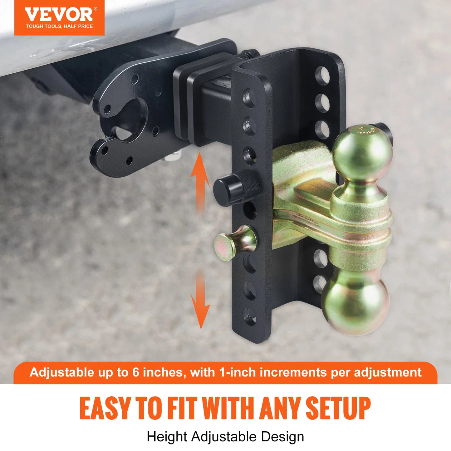 VEVOR Adjustable Trailer Hitch Ball Mount 2'' Receiver 6''Drop Drowith Receiver Solid Tube Steel Tow Balls for Truck Towing