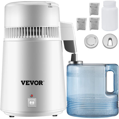 VEVOR 4L Water Distiller Purifier Filter Dispenser Heating Drinking Bottle Softener 304 Stainless Home Appliance for Office Use