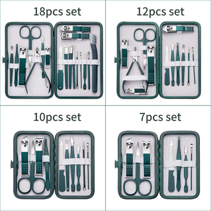 7/10/12/18Pcs Manicure Set Stainless Steel Nail Cutter Fingernail Clippers Trimmer Eyebrow Scissor Tweezers Ear Spoon Facial Car