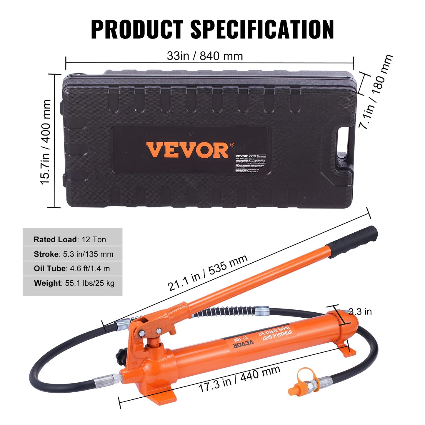 VEVOR 4/10/12/20 Ton Power Hydraulic Cylinder Jack Autobody Frame Repair Tool Kit Automotive Truck Lifting Jack Heavy Equipment